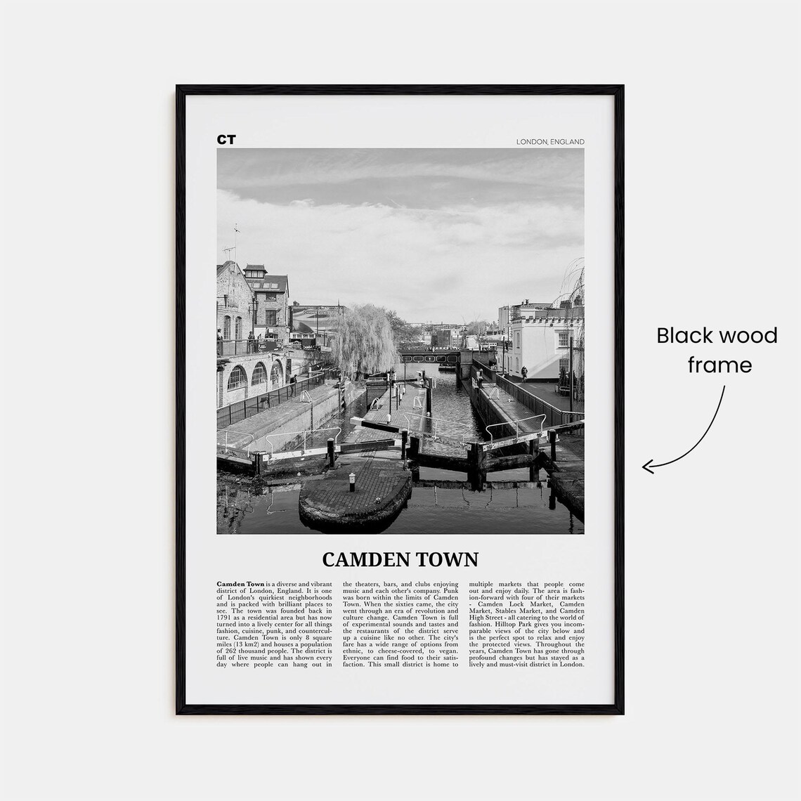 Camden Town Black and White Travel Poster, UK - Image 3