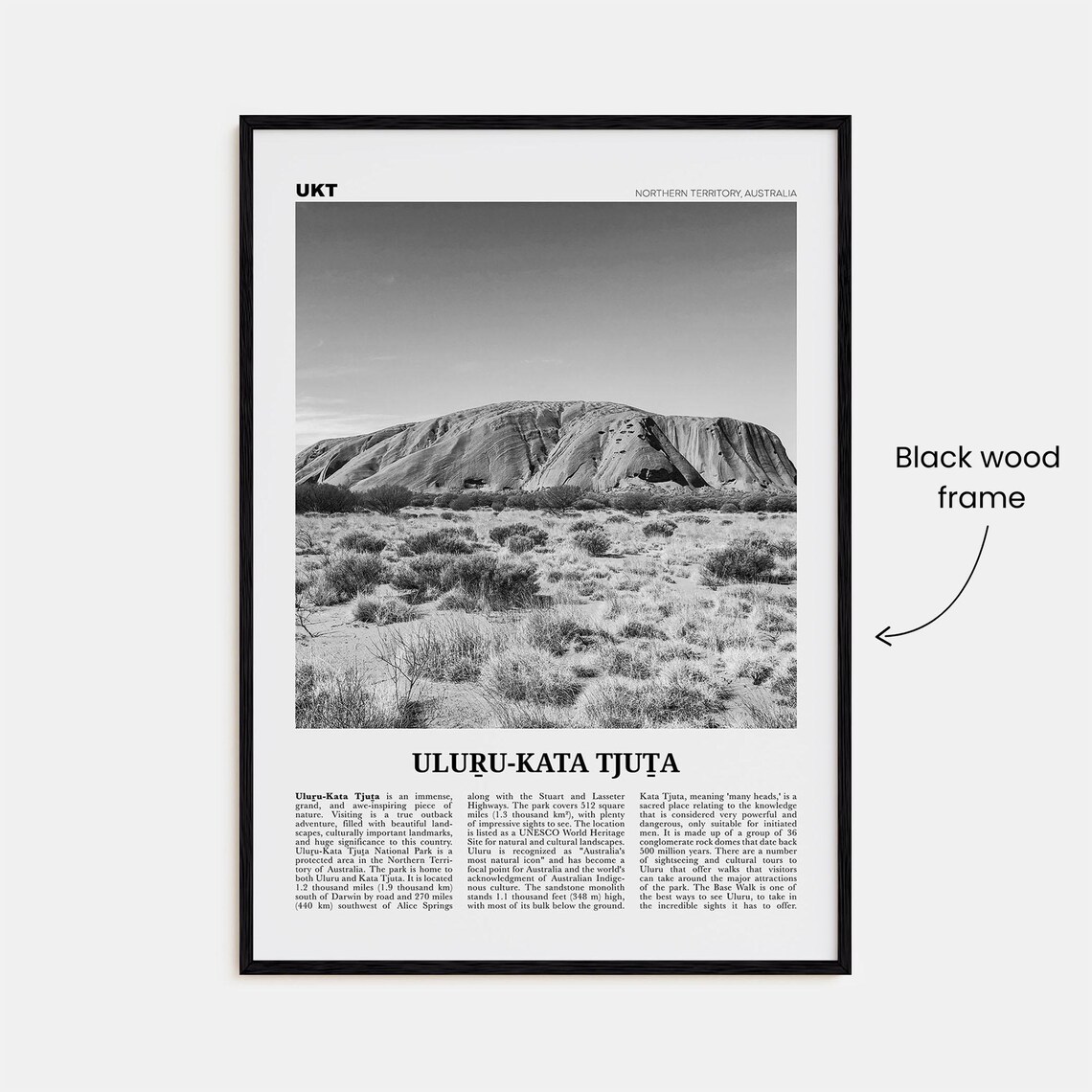Uluru Kata Tjuta Travel Poster, Black and White - Image 3