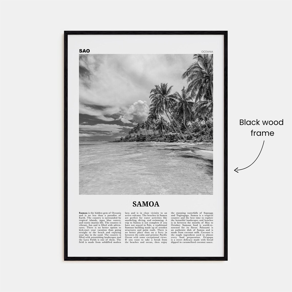 Samoa Black and White Travel Poster, Country Art Print - Image 3