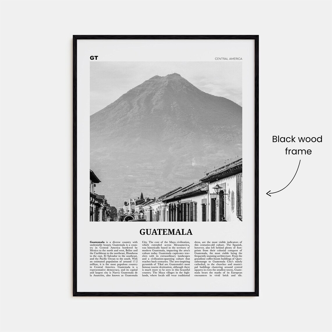 Guatemala Black and White Travel Poster, Central America - Image 3