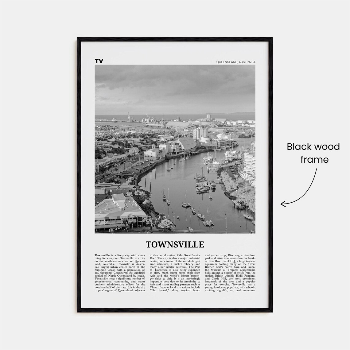 Townsville Black and White Travel Poster, Queensland - Image 3