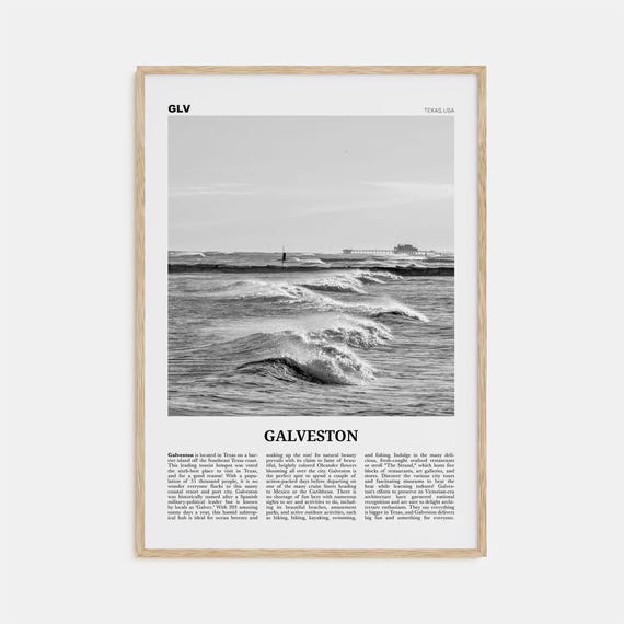 Galveston Black And White Travel Poster, Texas USA