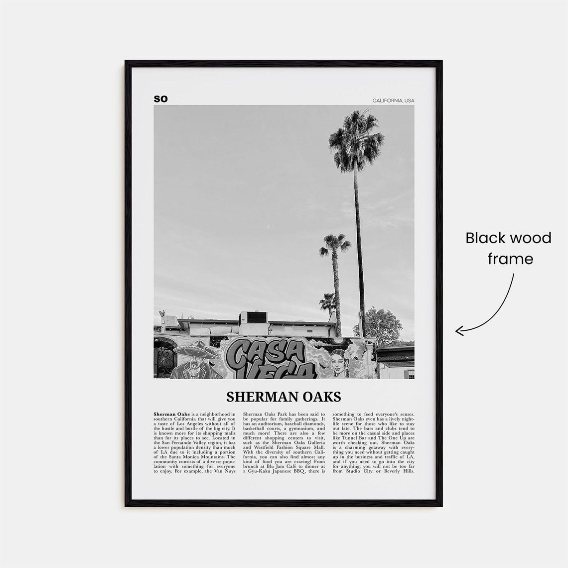 Sherman Oaks Black and White Travel Poster, California - Image 3