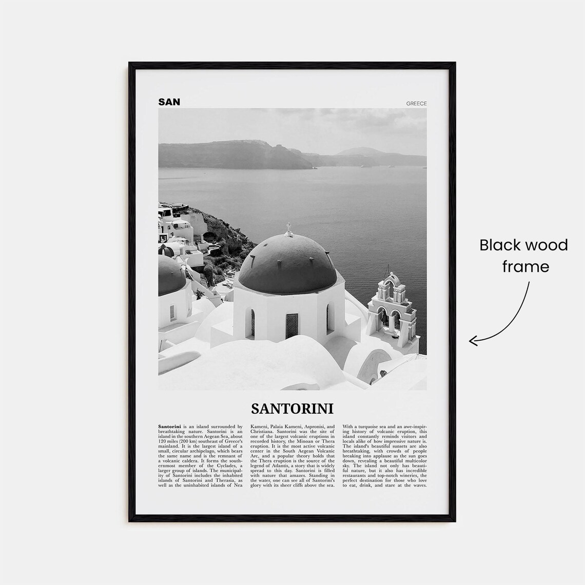 Santorini Black and White Travel Poster, Greece - Image 3