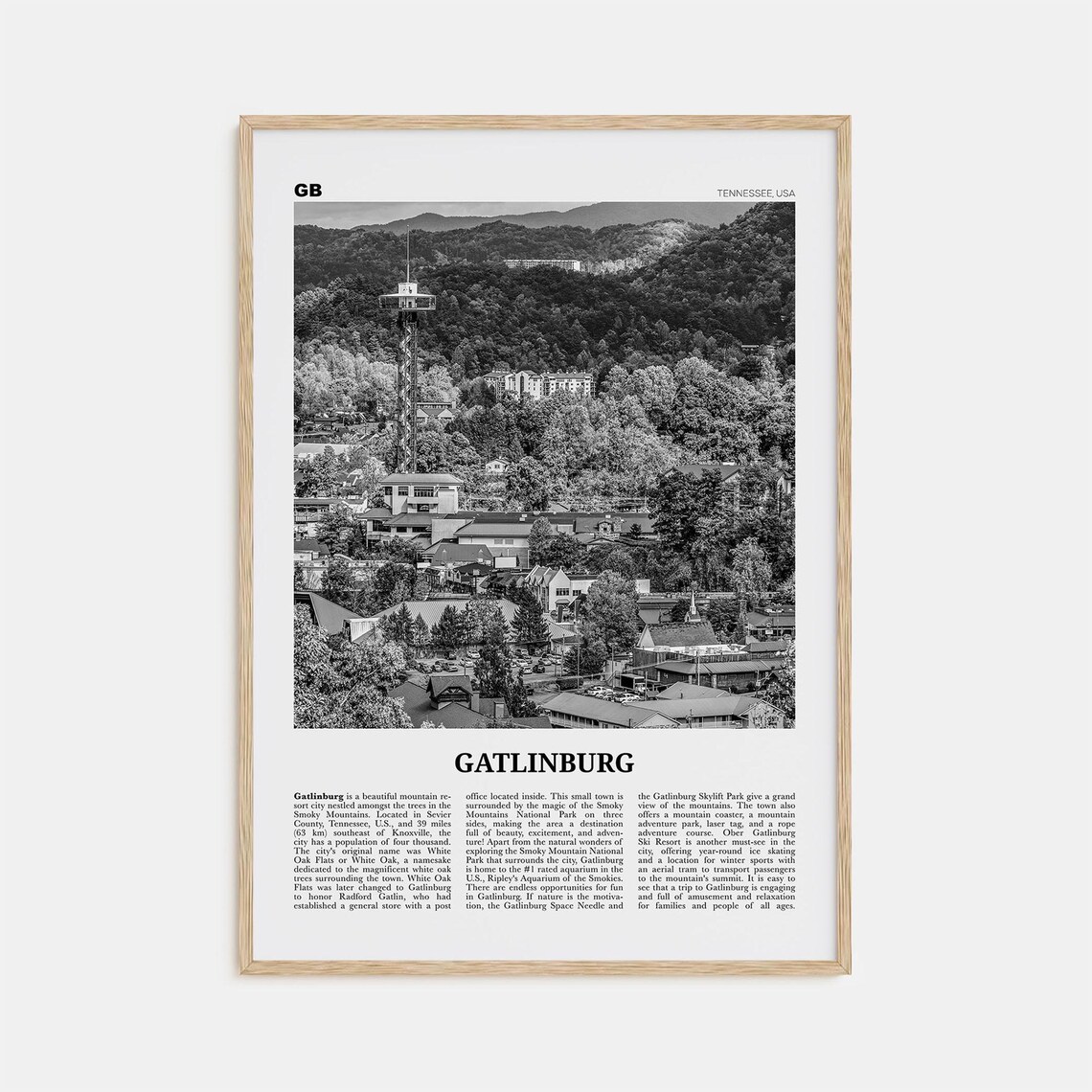 Gatlinburg Black and White Travel Poster, Tennessee
