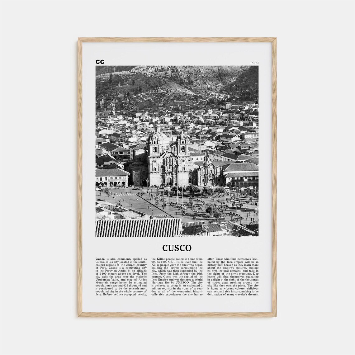Cusco Black and White Travel Poster, Peru and Urubamba