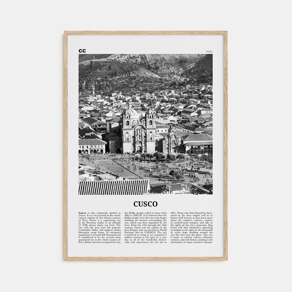 Cusco Black and White Travel Poster, Peru and Urubamba