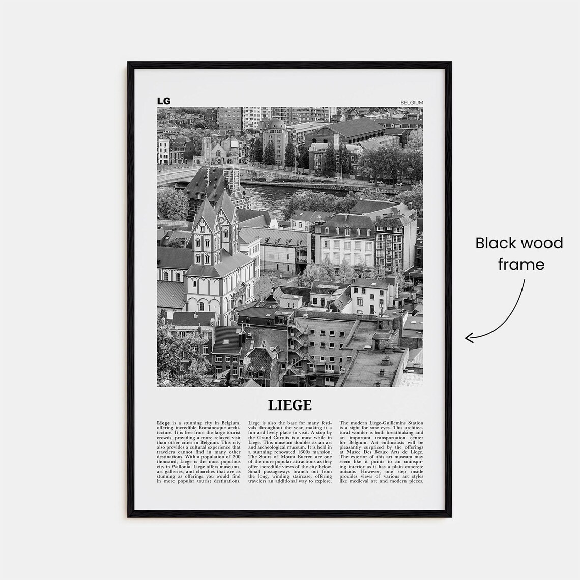 Liege Black and White Map, Belgium Travel Poster - Image 3