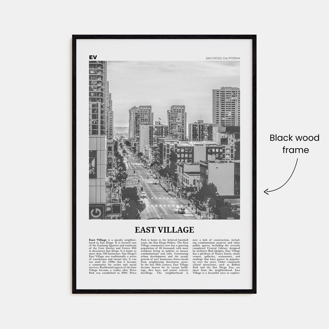 East Village Print Black And White San Diego East Village Wall Art East Village Poster California Usa United States North America - Image 3