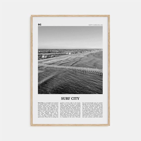 Surf City, North Carolina Black And White Travel Poster