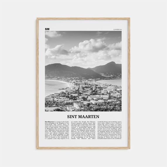 Sint Maarten Black and White Map Travel Poster
