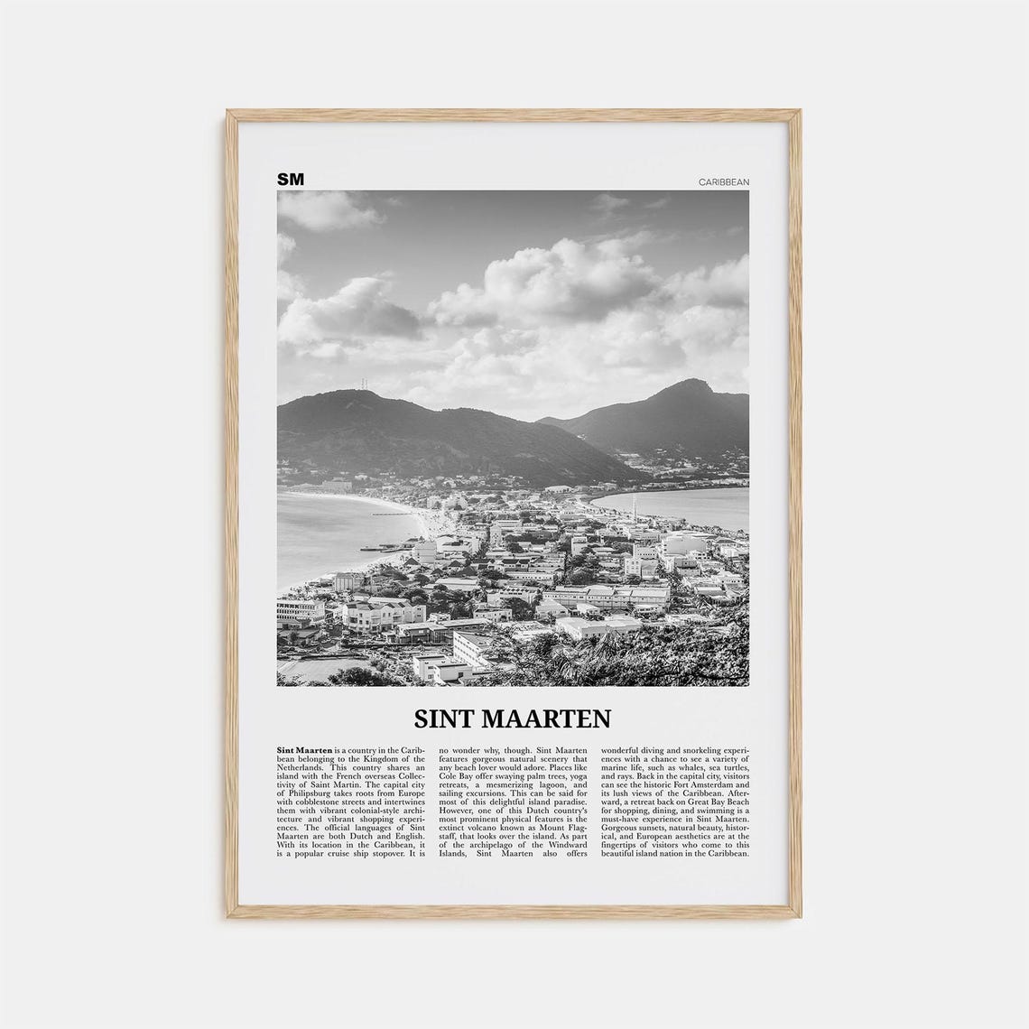 Sint Maarten Black and White Map Travel Poster
