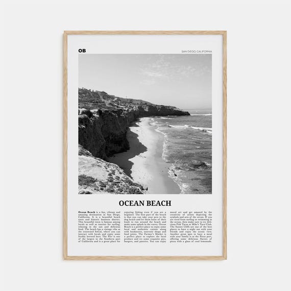 Ocean Beach, San Diego Travel Poster, Black and White