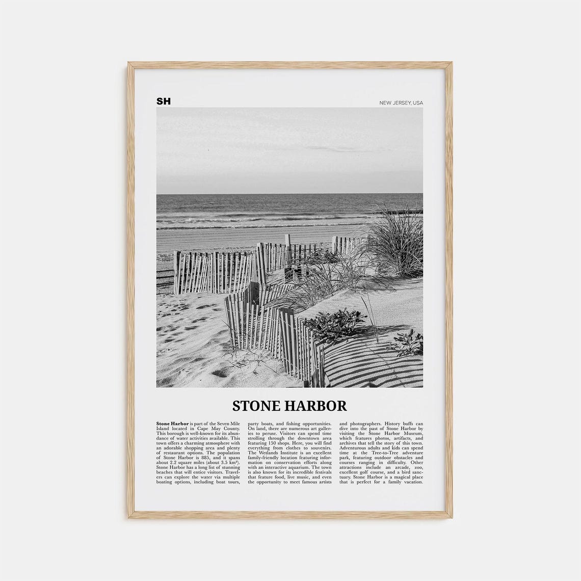 Stone Harbor Black and White New Jersey Travel Poster