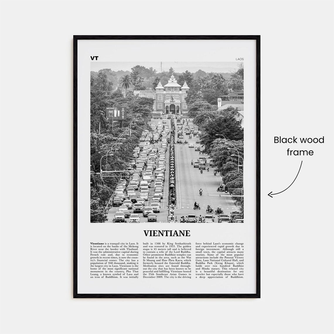 Vientiane Black and White Travel Poster, Laos - Image 3