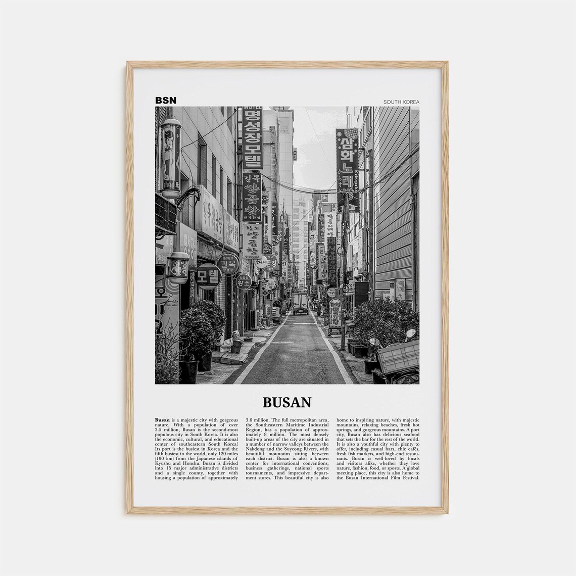 Busan Black and White Travel Poster, South Korea