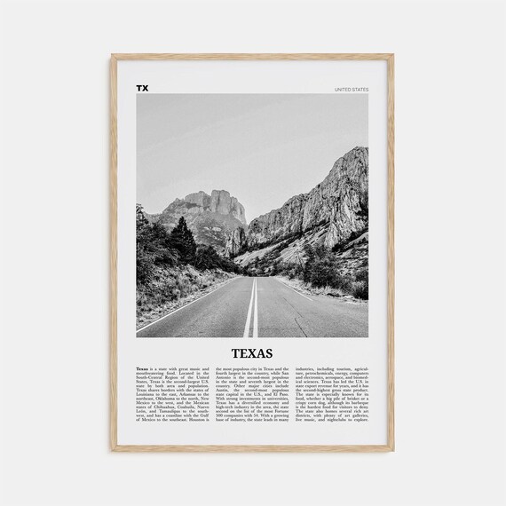 Texas Black and White No. 1 Travel Poster Print