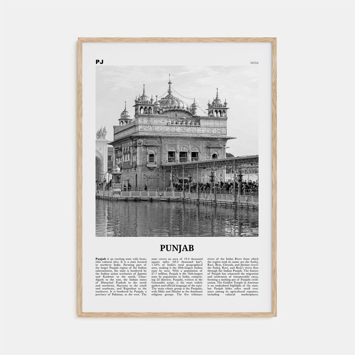 Punjab Black and White Travel Poster, India Wall Art