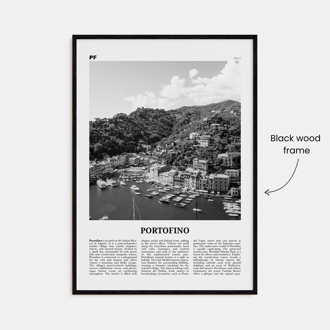 Portofino Black And White Map Travel Poster, Italy - Image 3