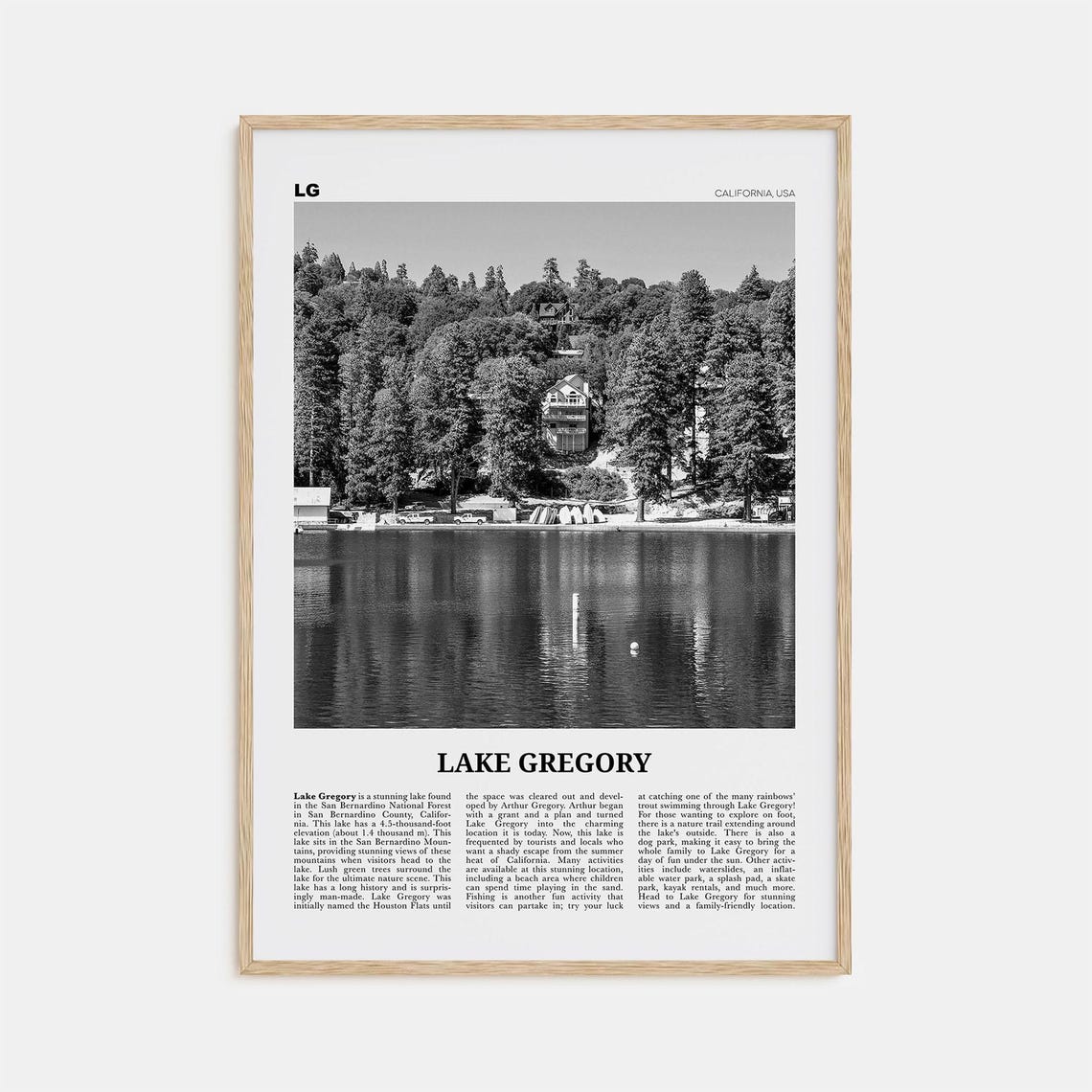 Lake Gregory Black and White Travel Poster