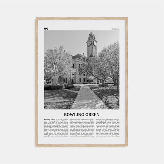 Bowling Green, Ohio Travel Poster, Black and White Map