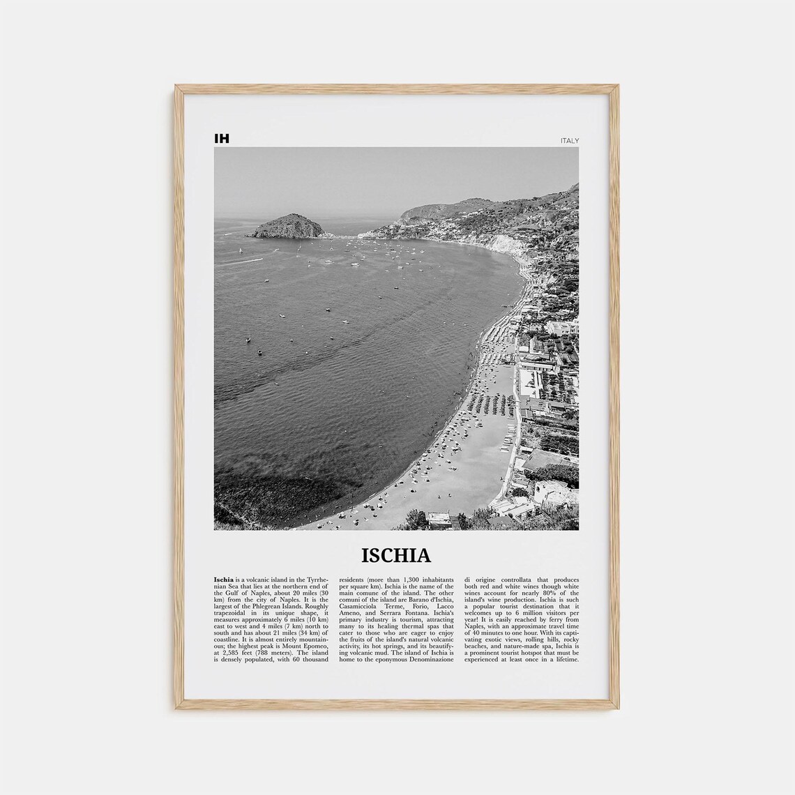 Ischia Black and White Travel Poster, Italy Photo