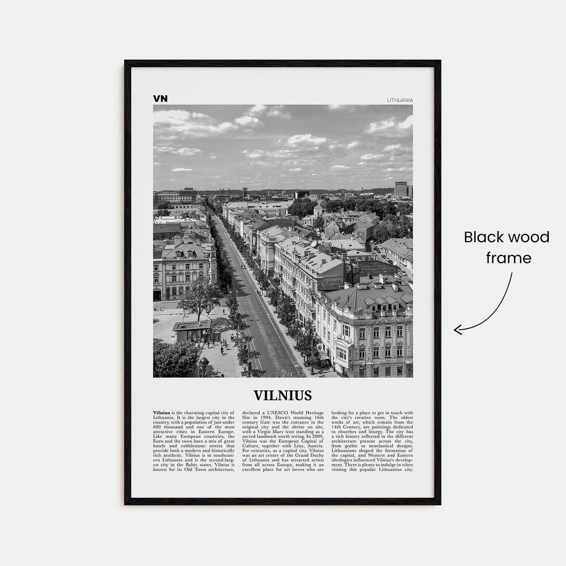Vilnius Black and White Travel Poster, Lithuania - Image 3