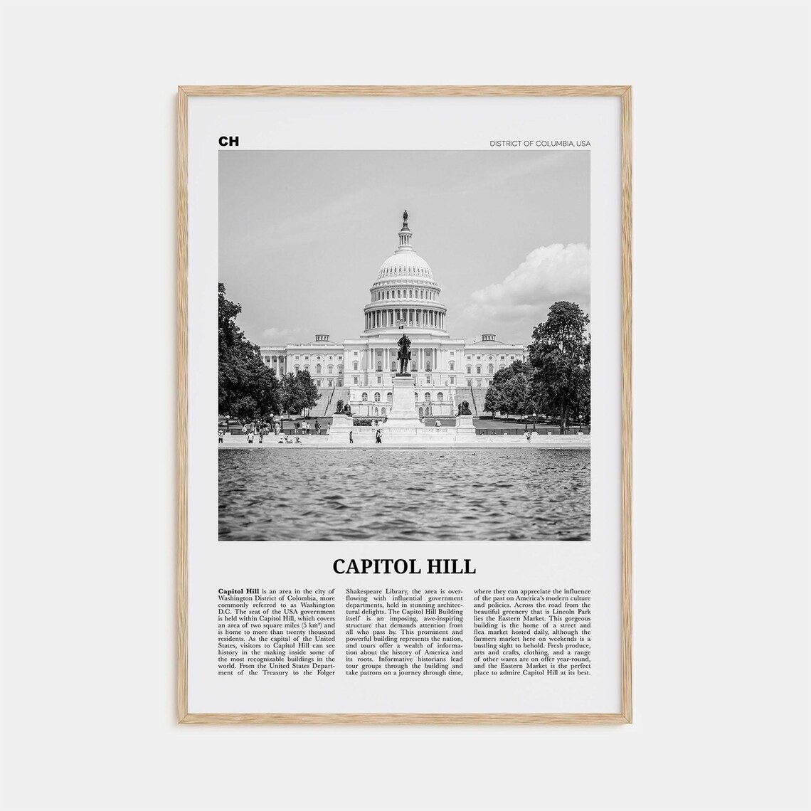 Capitol Hill Black And White Washington Travel Poster
