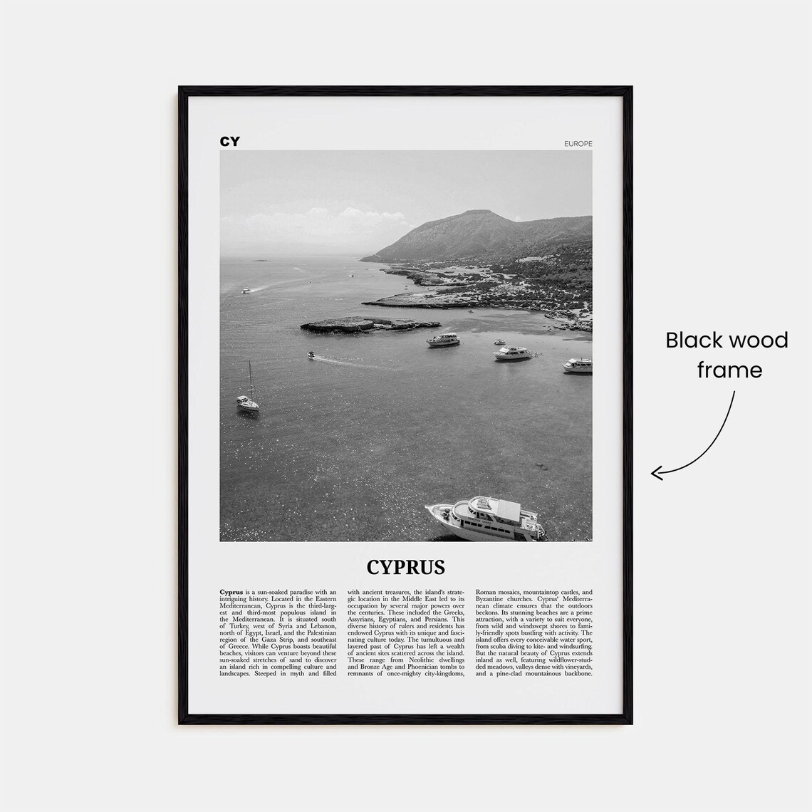 Cyprus Black and White Travel Poster, Nicosia Asia - Image 3
