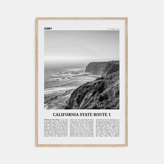 California State Route 1 Black And White Travel Poster
