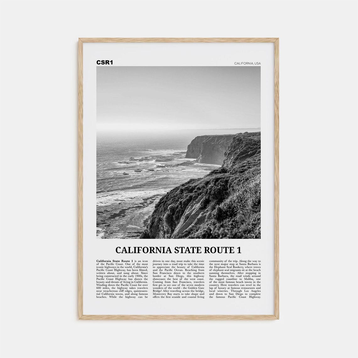 California State Route 1 Black And White Travel Poster