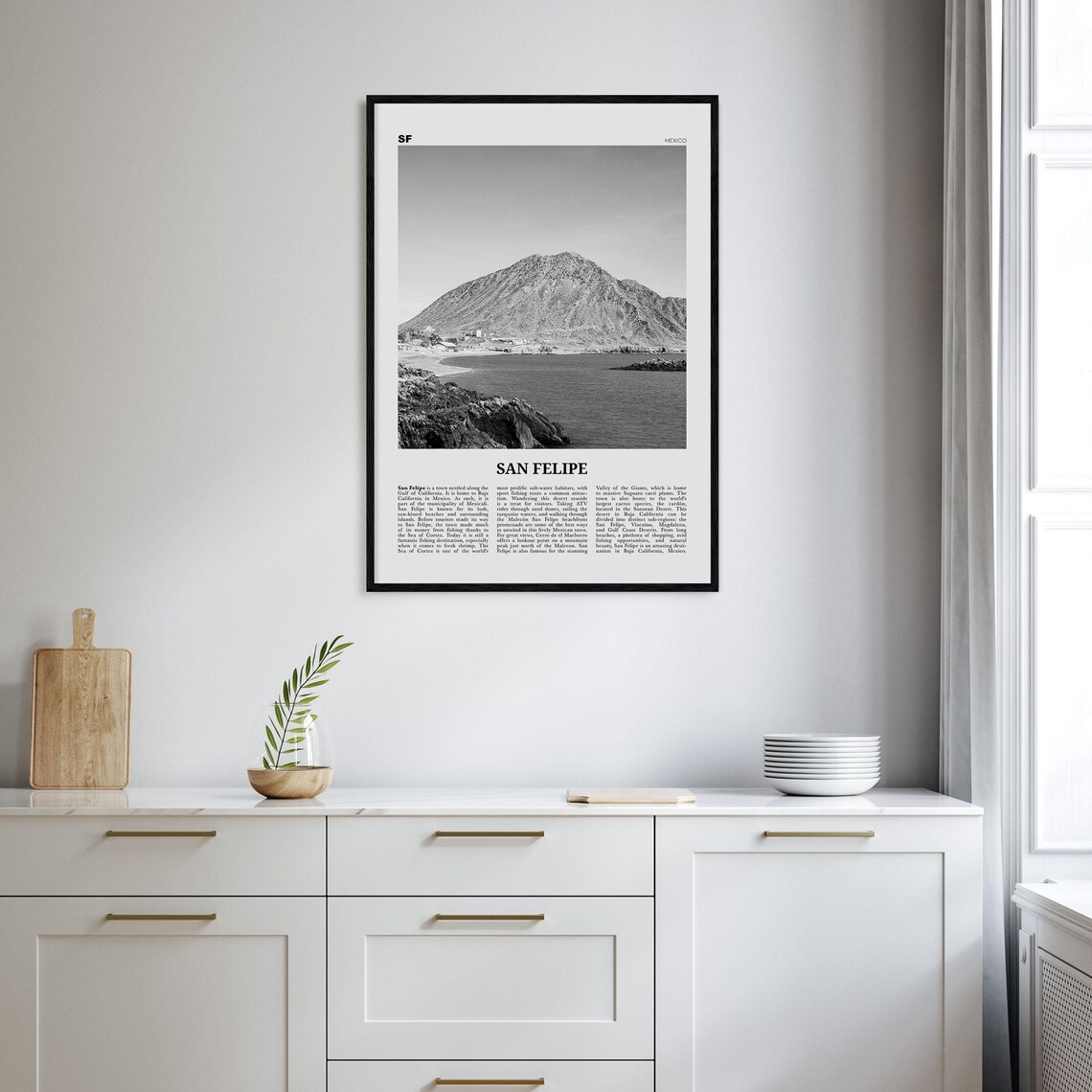 San Felipe Black and White Travel Map Poster, Mexico - Image 2