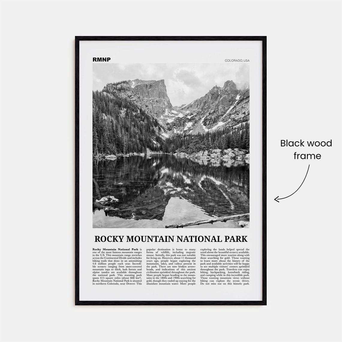 Rocky Mountain National Park Black and White Art Print - Image 3