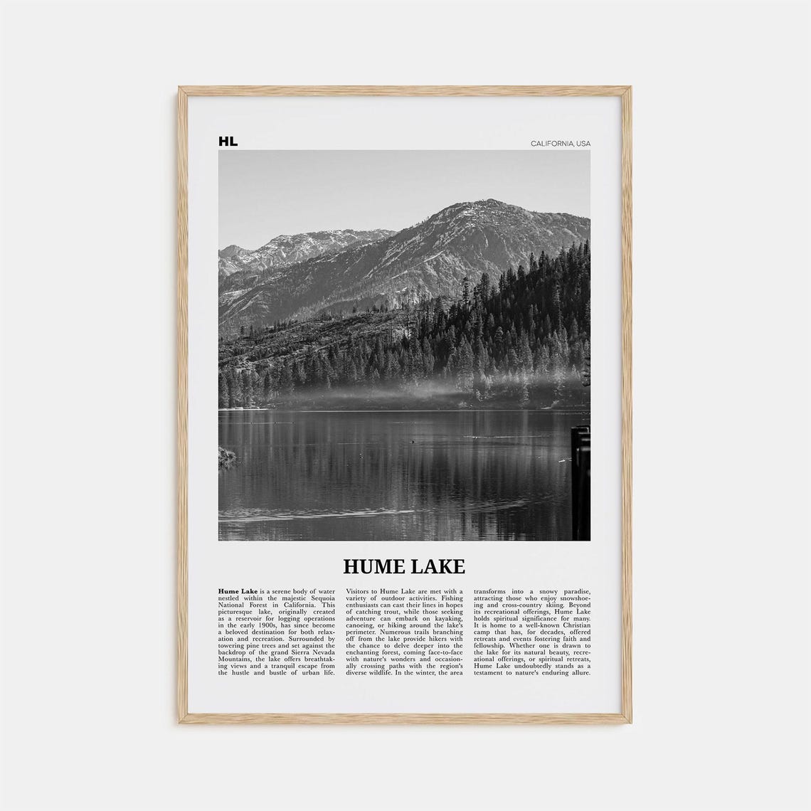 Hume Lake Print Black And White Hume Lake Wall Art Hume Lake Poster Hume Lake Photo Hume Lake Wall Dcor Hume Lake Map Poster