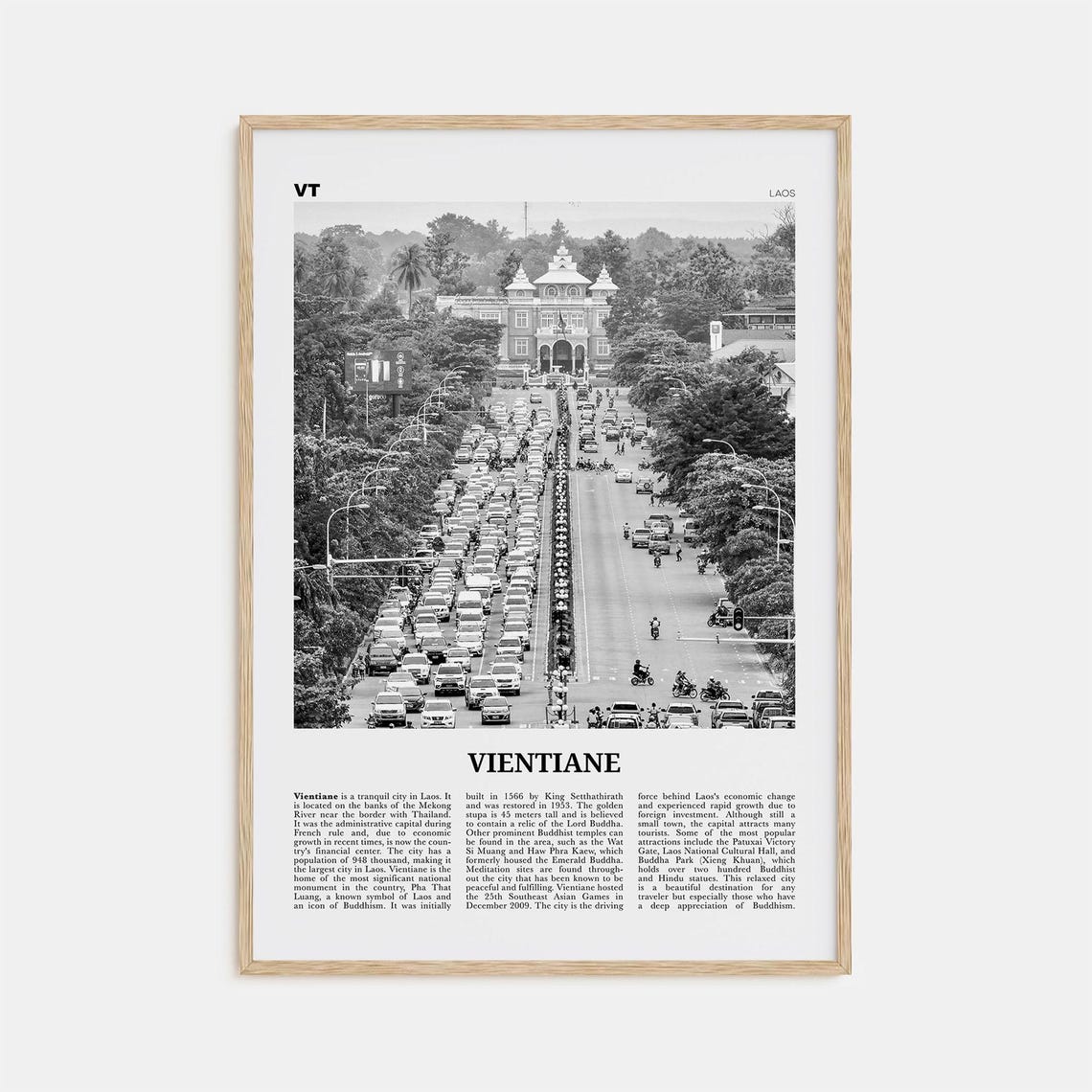 Vientiane Black and White Travel Poster, Laos