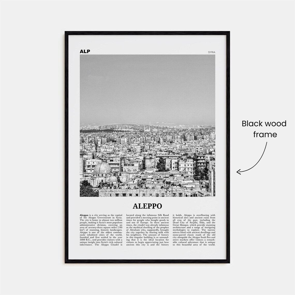 Aleppo Black and White Wall Art Poster, Syria - Image 3