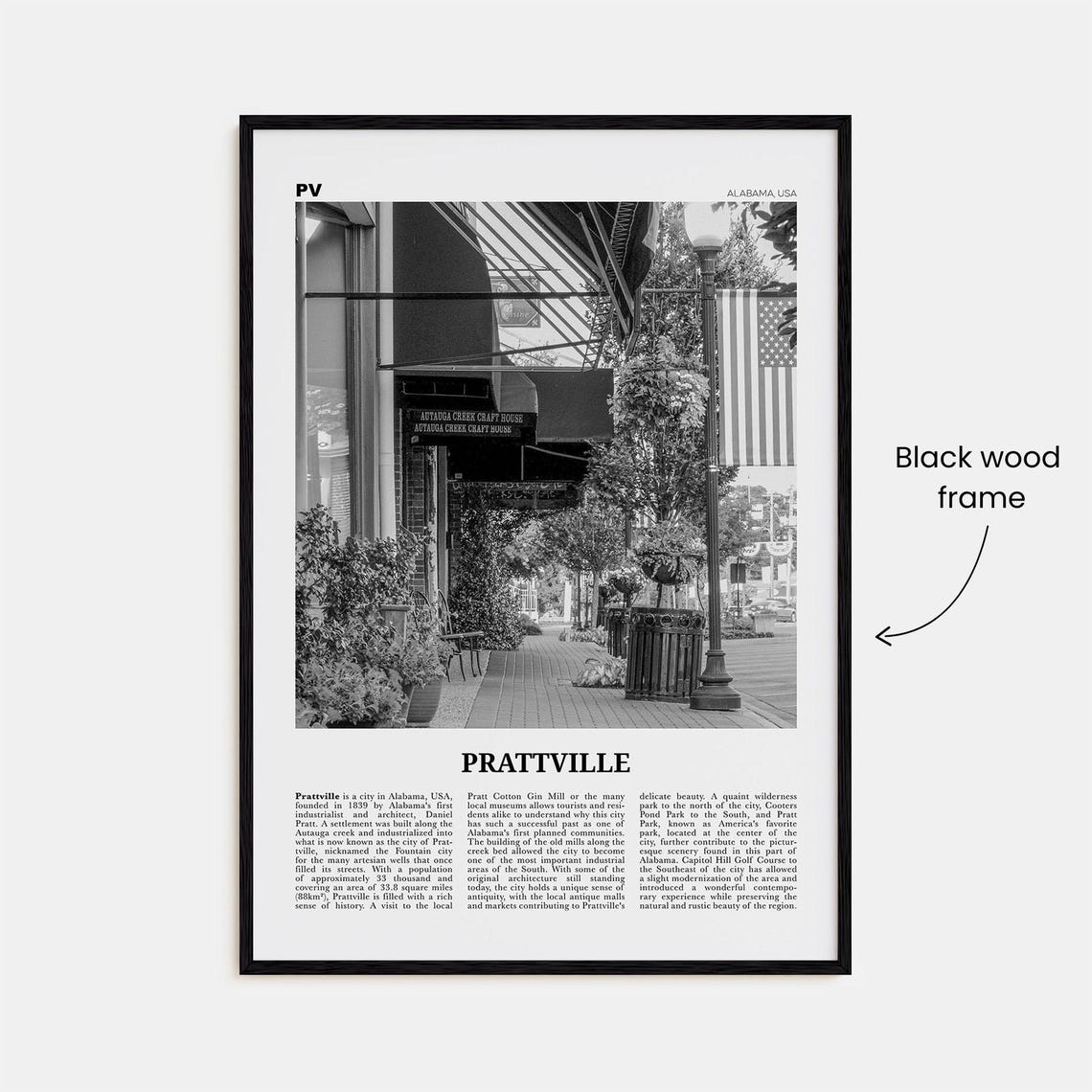 Prattville Print Black And White Prattville Wall Art Prattville Poster Prattville Photo Prattville Map Alabama Usa - Image 3