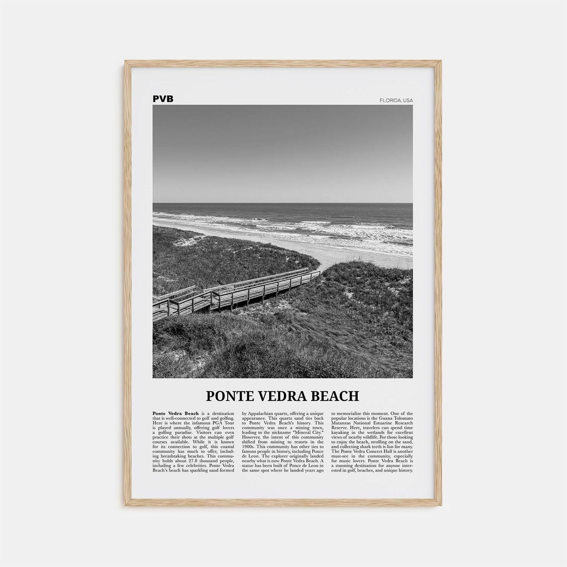 Ponte Vedra Beach Black and White Travel Poster