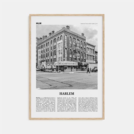 Harlem Black and White Travel Poster, New York City
