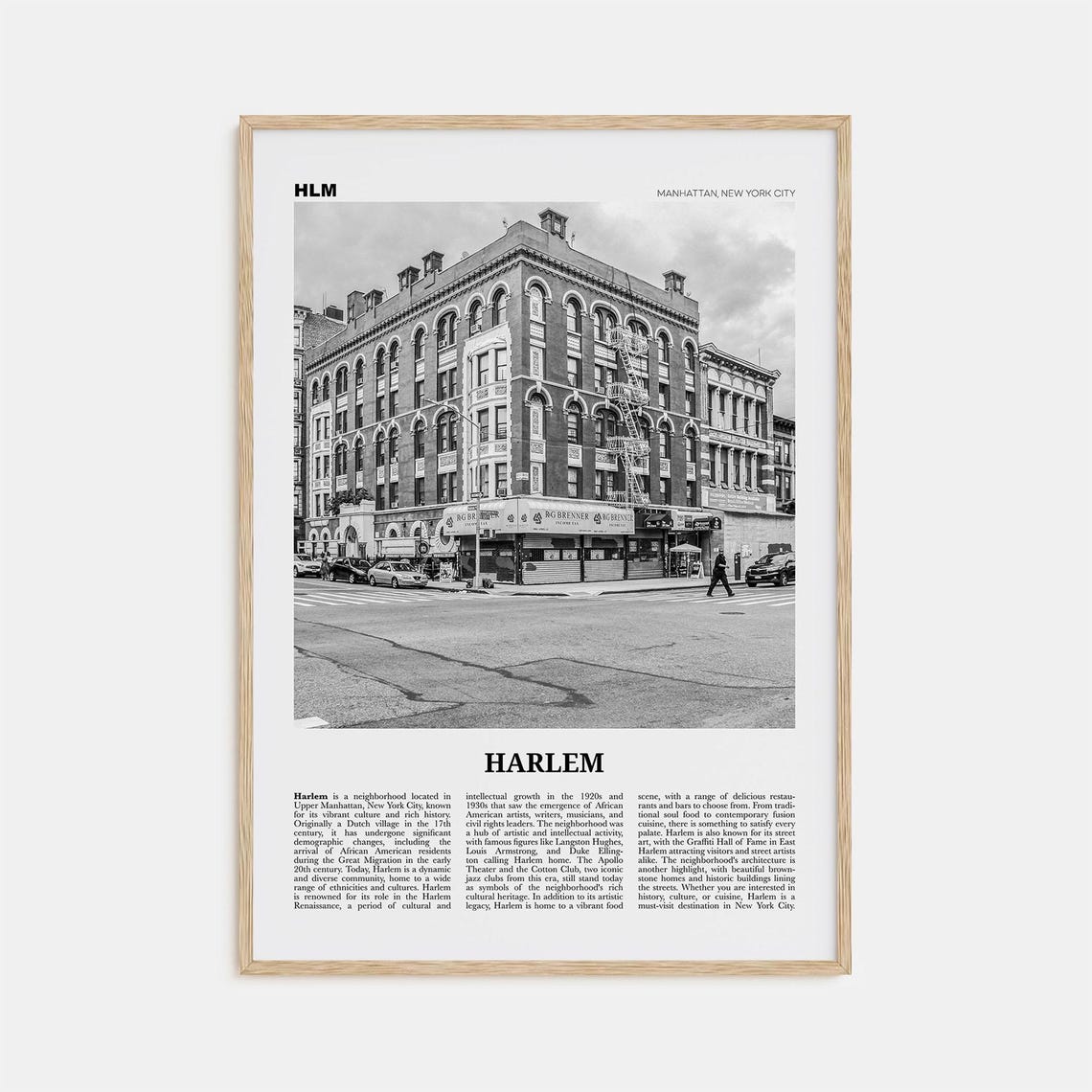 Harlem Black and White Travel Poster, New York City