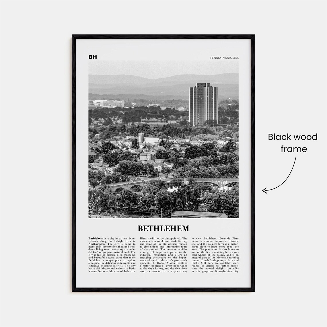 Bethlehem, Pennsylvania Black And White Travel Poster - Image 3