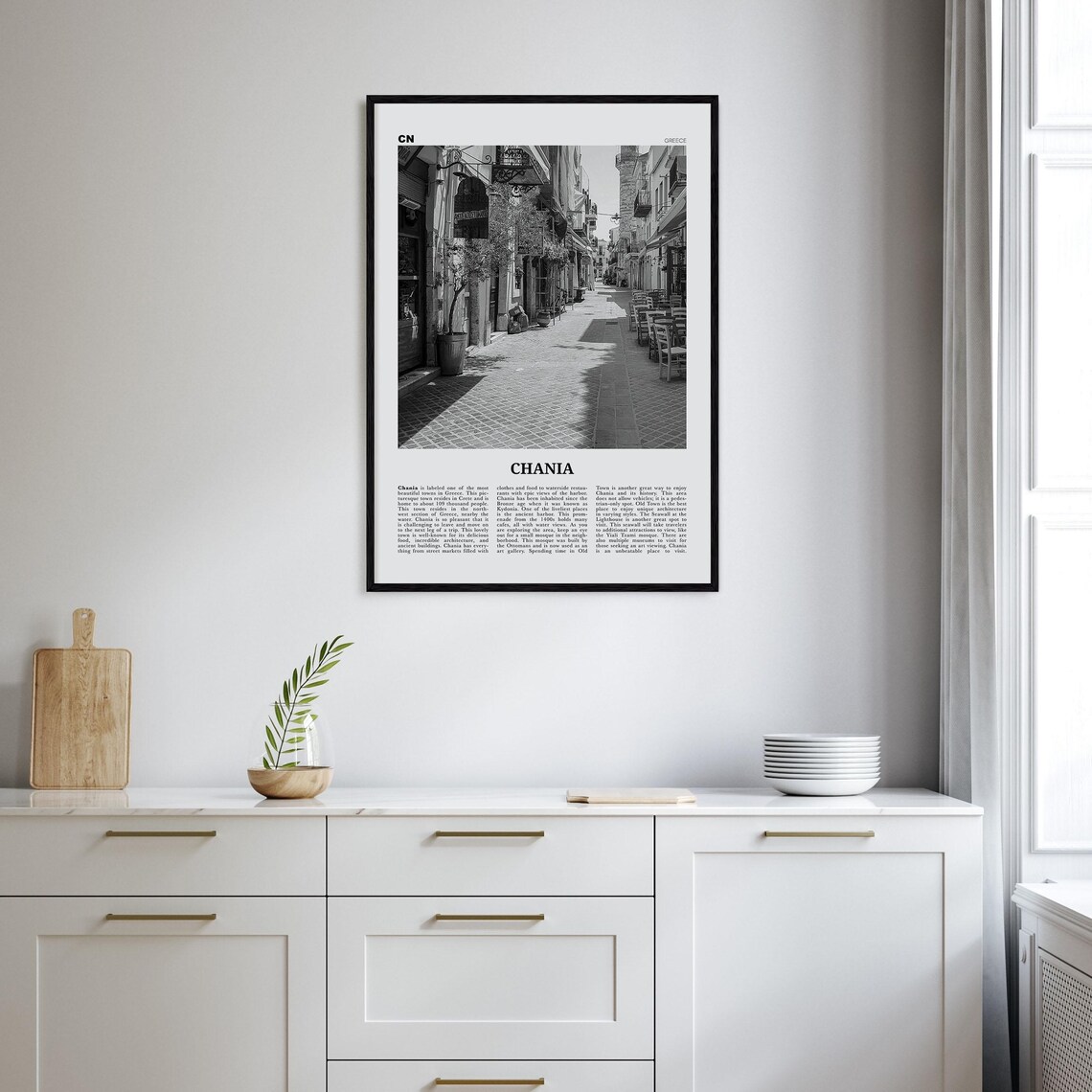 Chania Black And White Travel Poster, Greece Map - Image 2