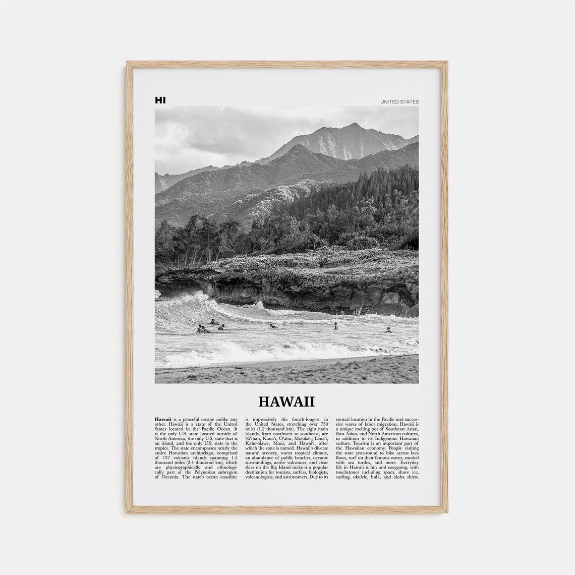 Hawaii Black And White No 1 Travel Poster