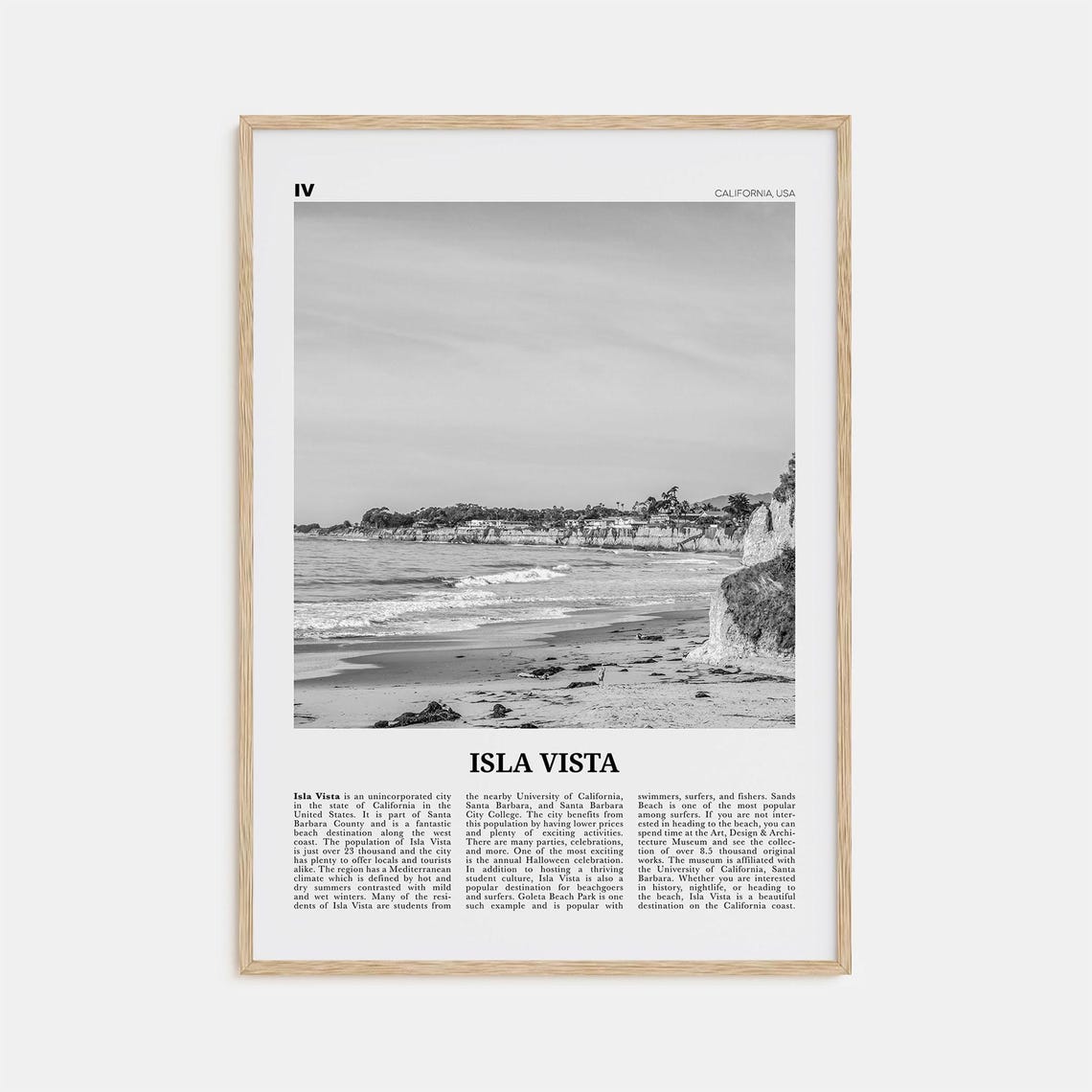 Isla Vista Black-and-White Travel Poster, California