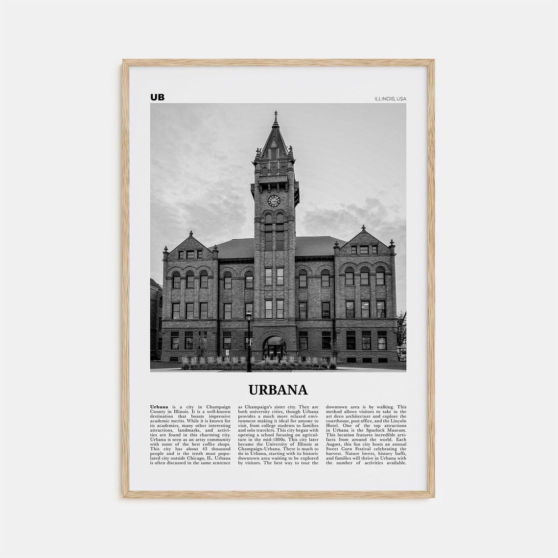 Urbana Print Black And White Urbana Wall Art Urbana Poster Urbana Photo Urbana Wall Dcor Urbana Map Illinois Usa