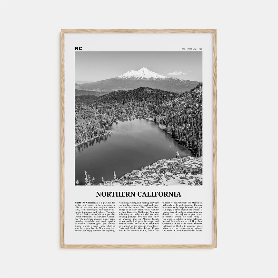 Northern California Black and White Travel Poster