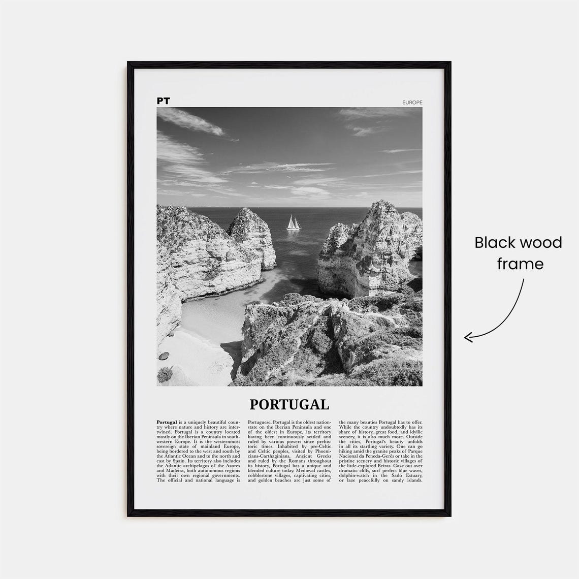 Portugal Print Black And White No 3 Portugal Wall Art Portugal Poster Portugal Photo Portugal Wall Dcor Portugal Map - Image 3