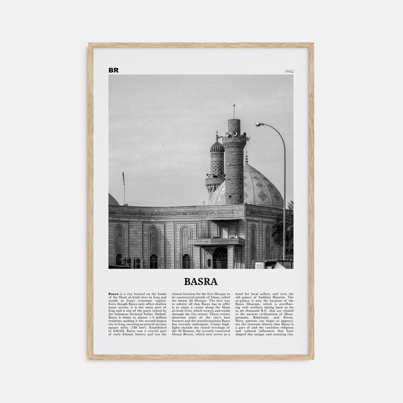 Basra Black and White Travel Poster, Iraq Map