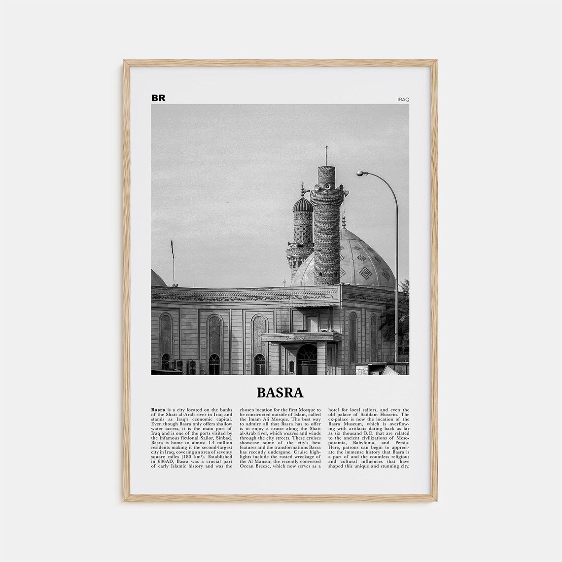 Basra Black and White Travel Poster, Iraq Map