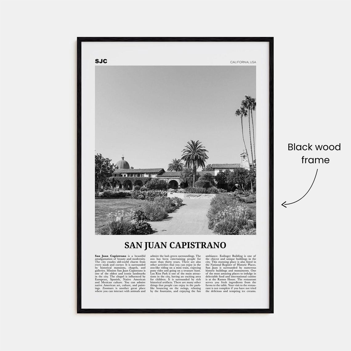 San Juan Capistrano Black and White Art Print - Image 3